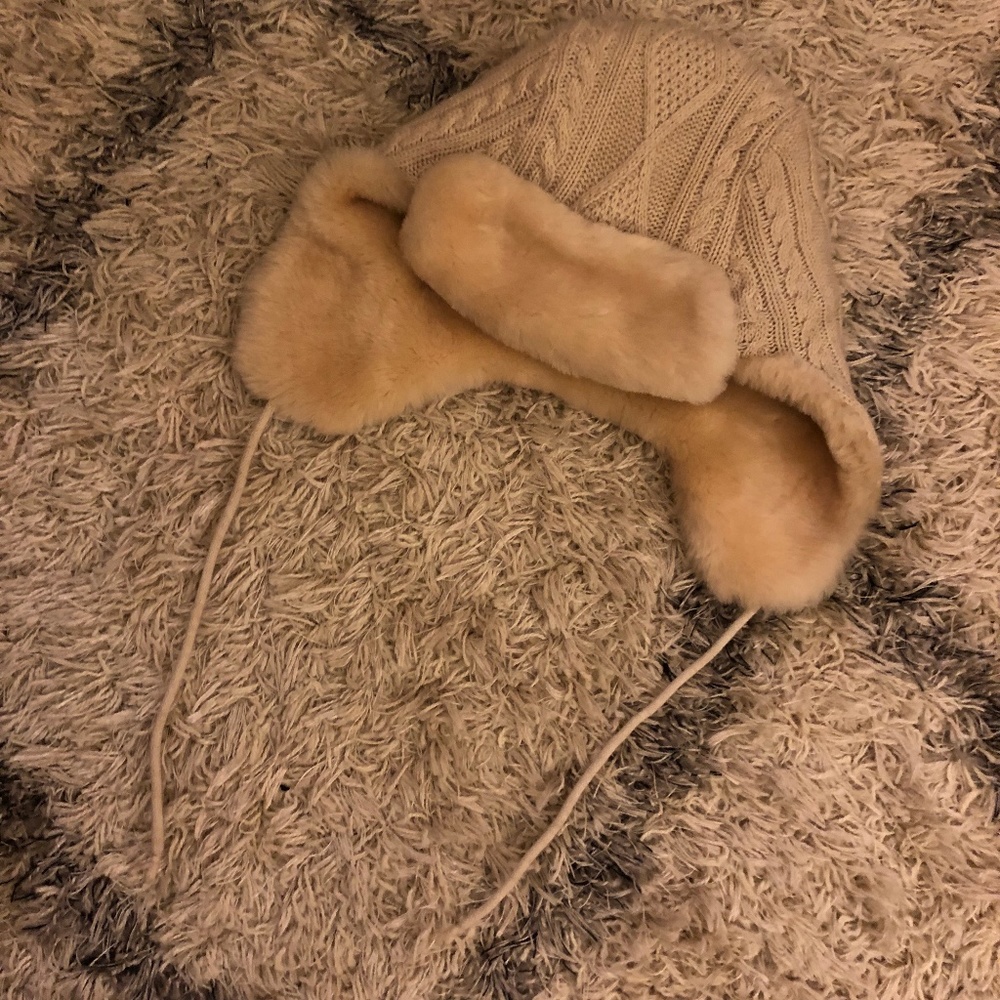 Amicale Cable Knit Faux Fur Trapper Hat